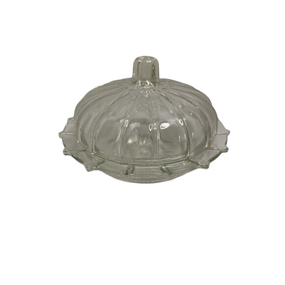 Vintage Clear Glass Round Panel Dome Lid Butter Cheese Dish starburst base - Picture 1 of 7